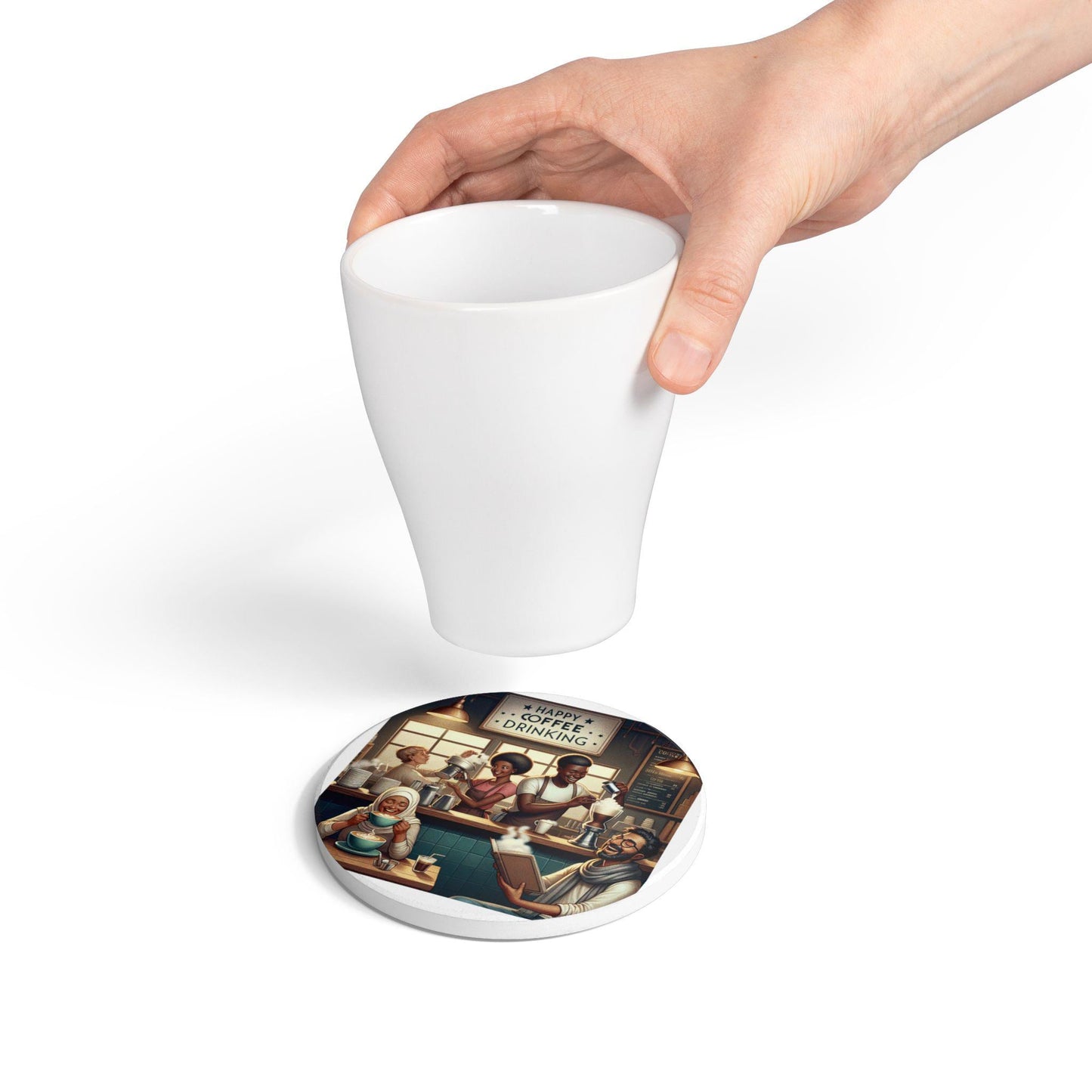 Cheerful Ceramic Coffee Coaster: Ideal Present for Caffeine Enthusiasts & Cafe Decoration - Toddcraft