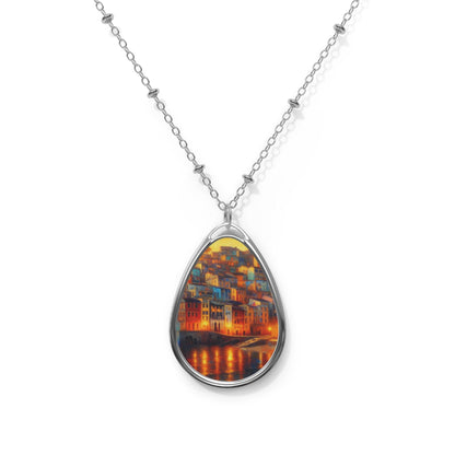 Cityscape Necklace Oval Pendant - Artistic Urban Skyline Jewelry for Modern Fashion Lovers, Unique Gift for Her - Toddcraft