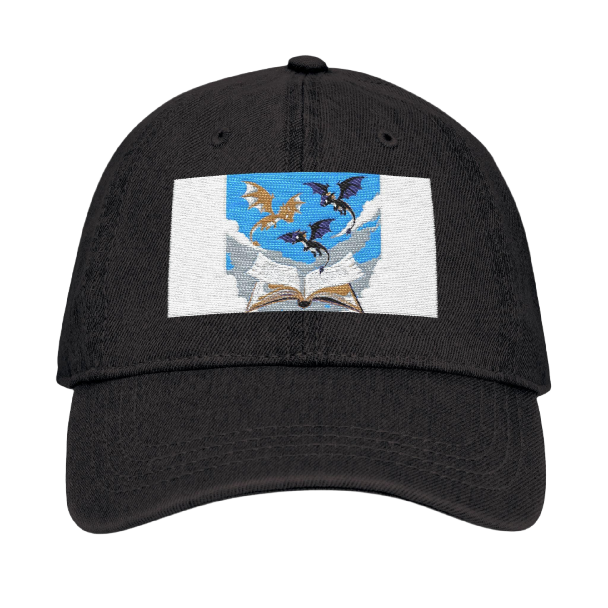 Denim Hat with Embroidered Flying Bats  Open Book Design  Symbol of Rebirth  Death, Gothic Vintage Style Cap - Toddcraft