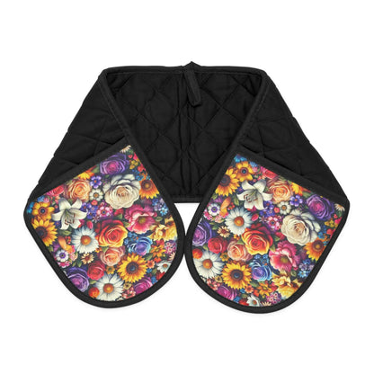 Double Oven Glove 100% Cotton Heat Resistant Oven Mitts Vintage Floral Kitchen Gloves for Cooking & Baking - Toddcraft