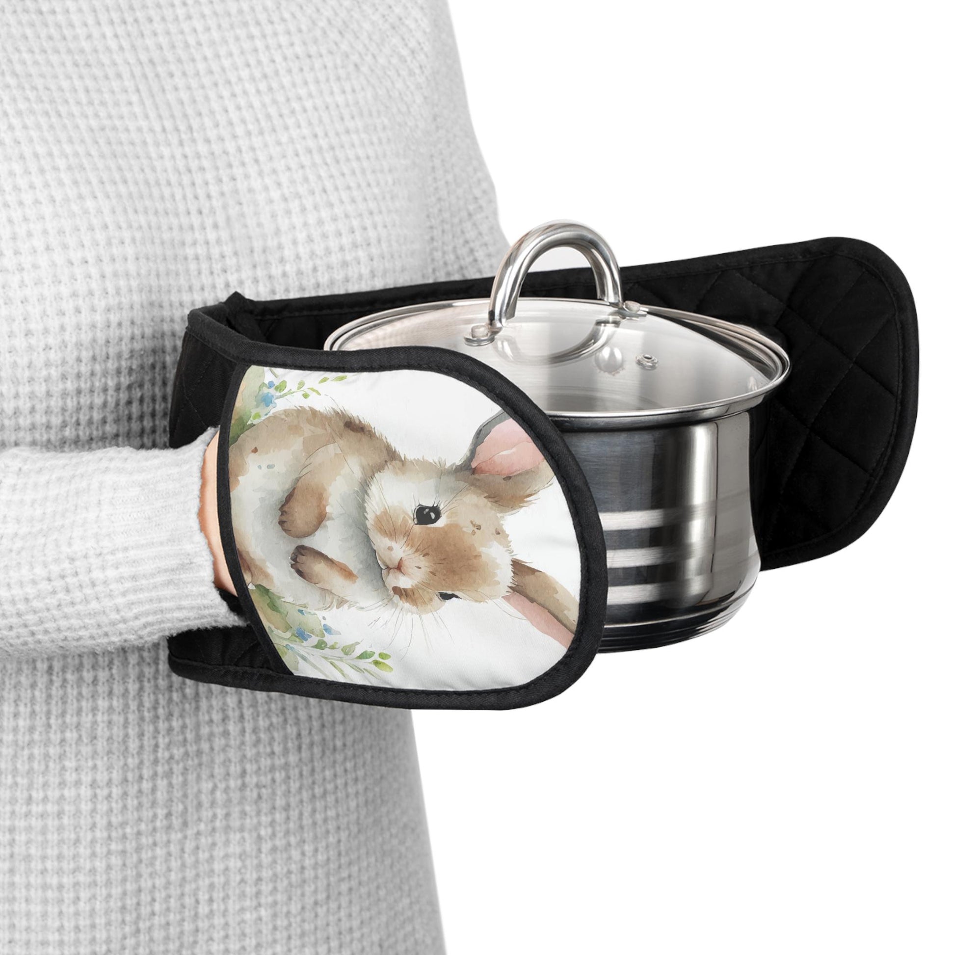 Easter Bunny Double Oven Mitt  Cute Spring Kitchen Gift, Quilted Pot Holder, Bunny Baking Mitt for Easter Decor - Toddcraft