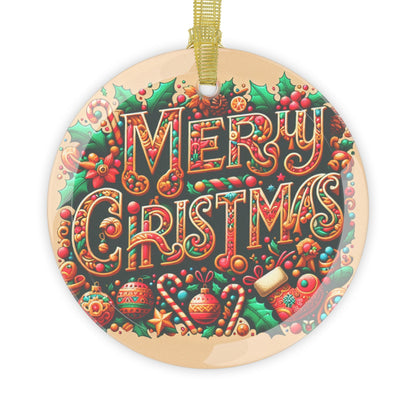 Festive Candy Cane Glass Holiday Ornament - Merry Christmas Round Decoration for Tree - Toddcraft