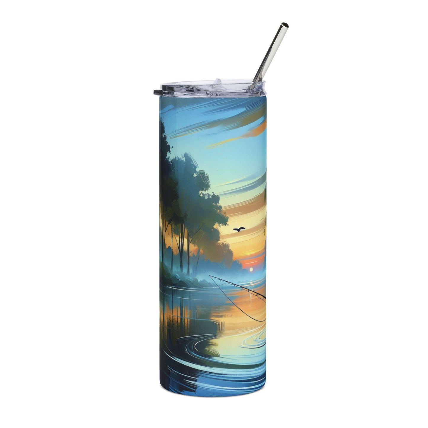 Fishing Lake Sunrise Stainless Steel Tumbler 20oz  Insulated Travel Mug for Outdoor Fishing Lovers, Vacuum Coffee Cup, Durable & Leak-Proof - Toddcraft