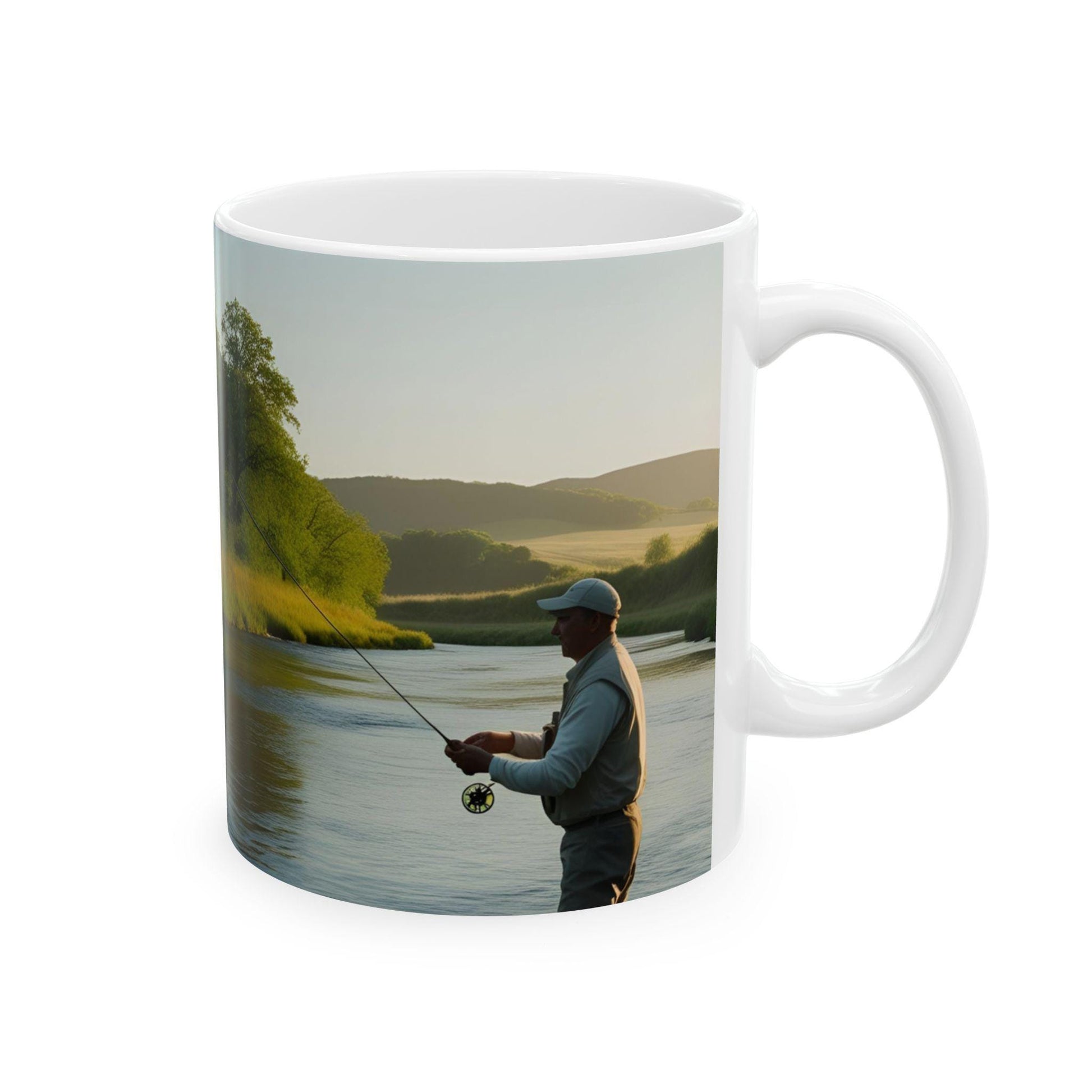 Fishing Scene Ceramic Mug - Gift for Anglers, Dad, Grandpa & Nature Lovers - Coffee Cup for Fishing Group, Christmas Present - Toddcraft