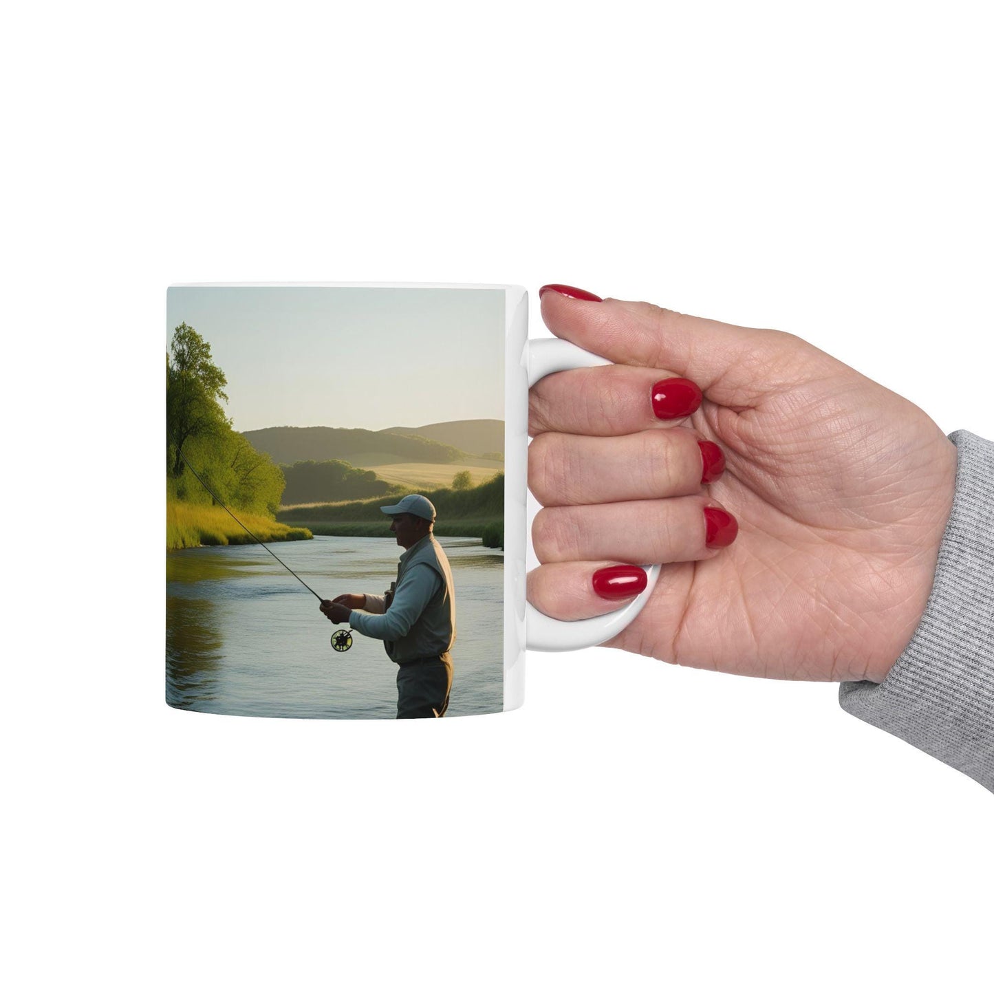 Fishing Scene Ceramic Mug - Gift for Anglers, Dad, Grandpa & Nature Lovers - Coffee Cup for Fishing Group, Christmas Present - Toddcraft