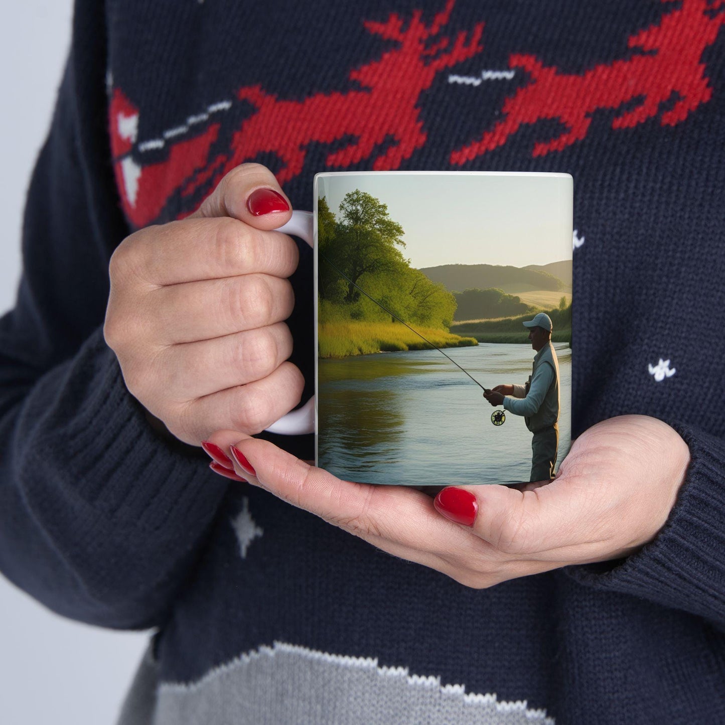 Fishing Scene Ceramic Mug - Gift for Anglers, Dad, Grandpa & Nature Lovers - Coffee Cup for Fishing Group, Christmas Present - Toddcraft