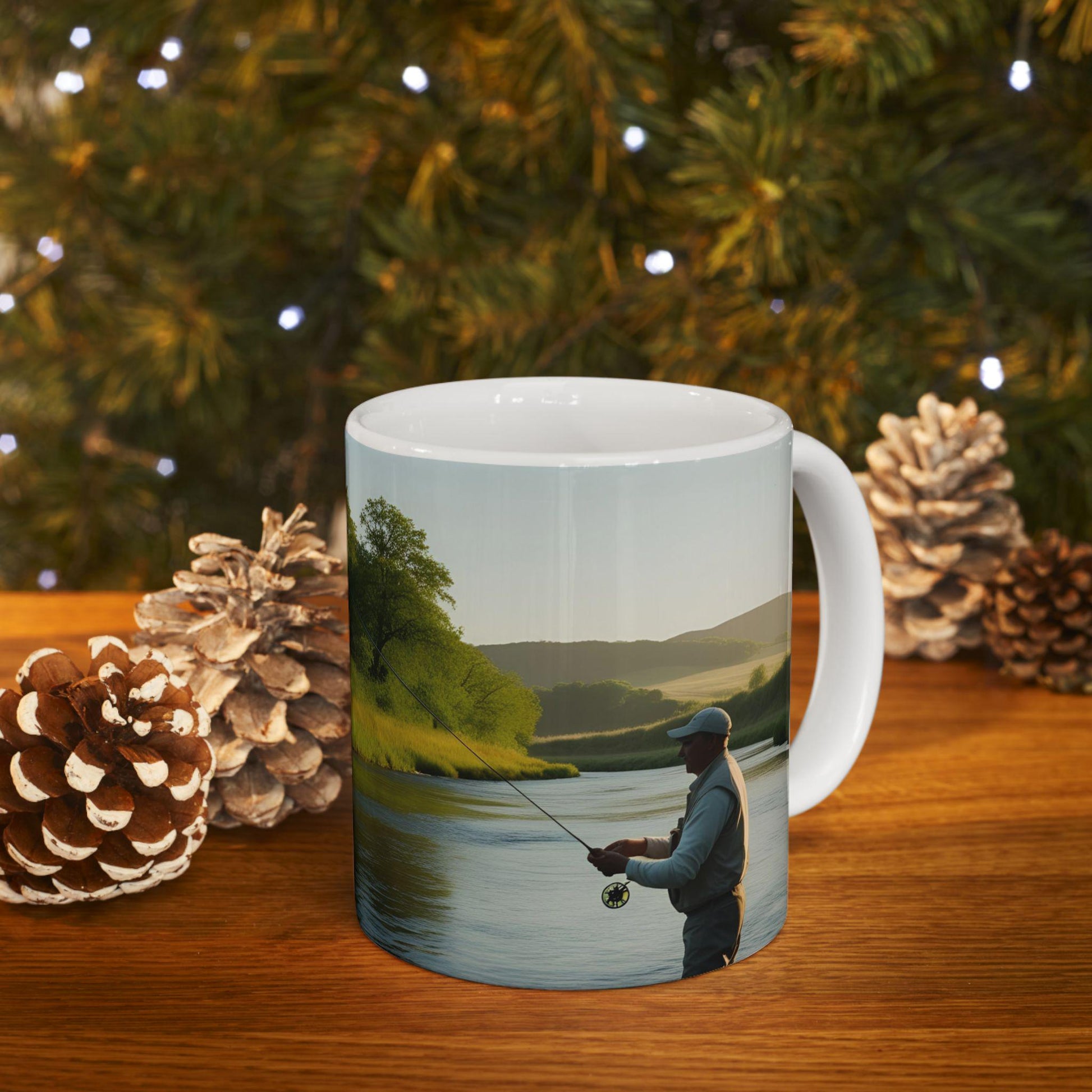 Fishing Scene Ceramic Mug - Gift for Anglers, Dad, Grandpa & Nature Lovers - Coffee Cup for Fishing Group, Christmas Present - Toddcraft