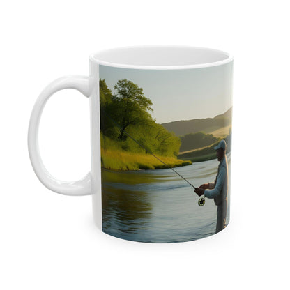 Fly Fishing Ceramic Mug with River Scene Trout Fishing Gift for Anglers & Nature Lovers - Toddcraft