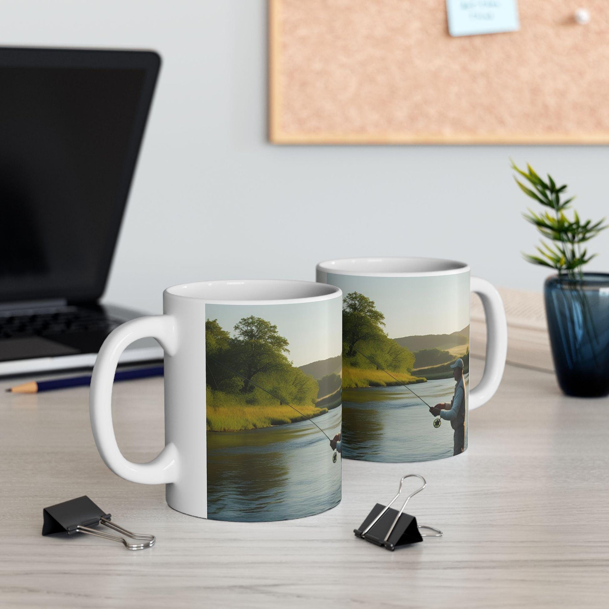 Fly Fishing Ceramic Mug with River Scene Trout Fishing Gift for Anglers & Nature Lovers - Toddcraft