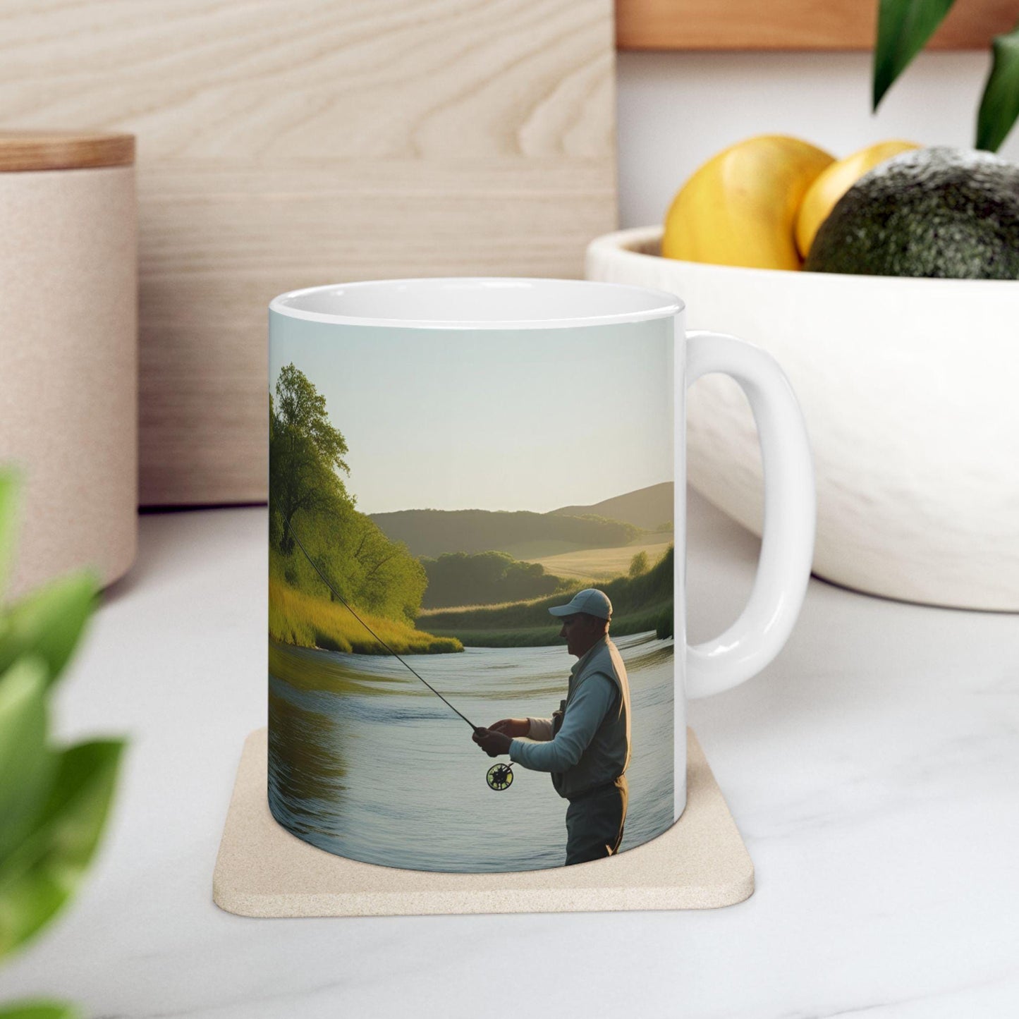 Fly Fishing Ceramic Mug with River Scene Trout Fishing Gift for Anglers & Nature Lovers - Toddcraft