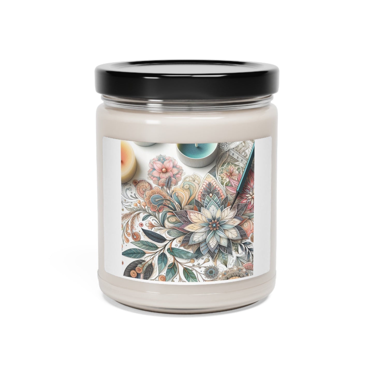 Fragrant 9oz Soy Candle with Floral Design - Aromatherapy Gift for Mom, Relaxation, Home Decor - Toddcraft