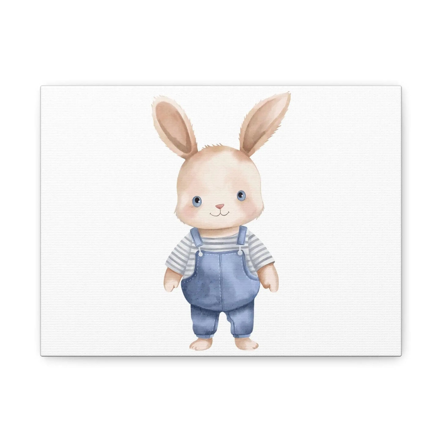 Nursery Wall Art Watercolor Infant in Overalls with Bunny Ears Matte Canvas Stretched 1.25" Kids Room Decor Baby Shower Gift - Toddcraft