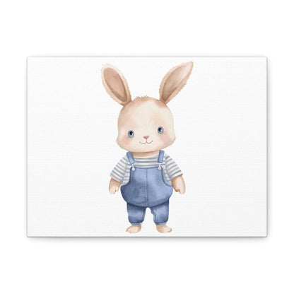 Nursery Wall Art Watercolor Infant in Overalls with Bunny Ears Matte Canvas Stretched 1.25" Kids Room Decor Baby Shower Gift - Toddcraft