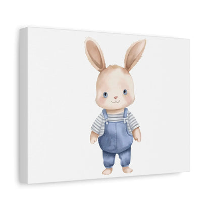 Nursery Wall Art Watercolor Infant in Overalls with Bunny Ears Matte Canvas Stretched 1.25" Kids Room Decor Baby Shower Gift - Toddcraft