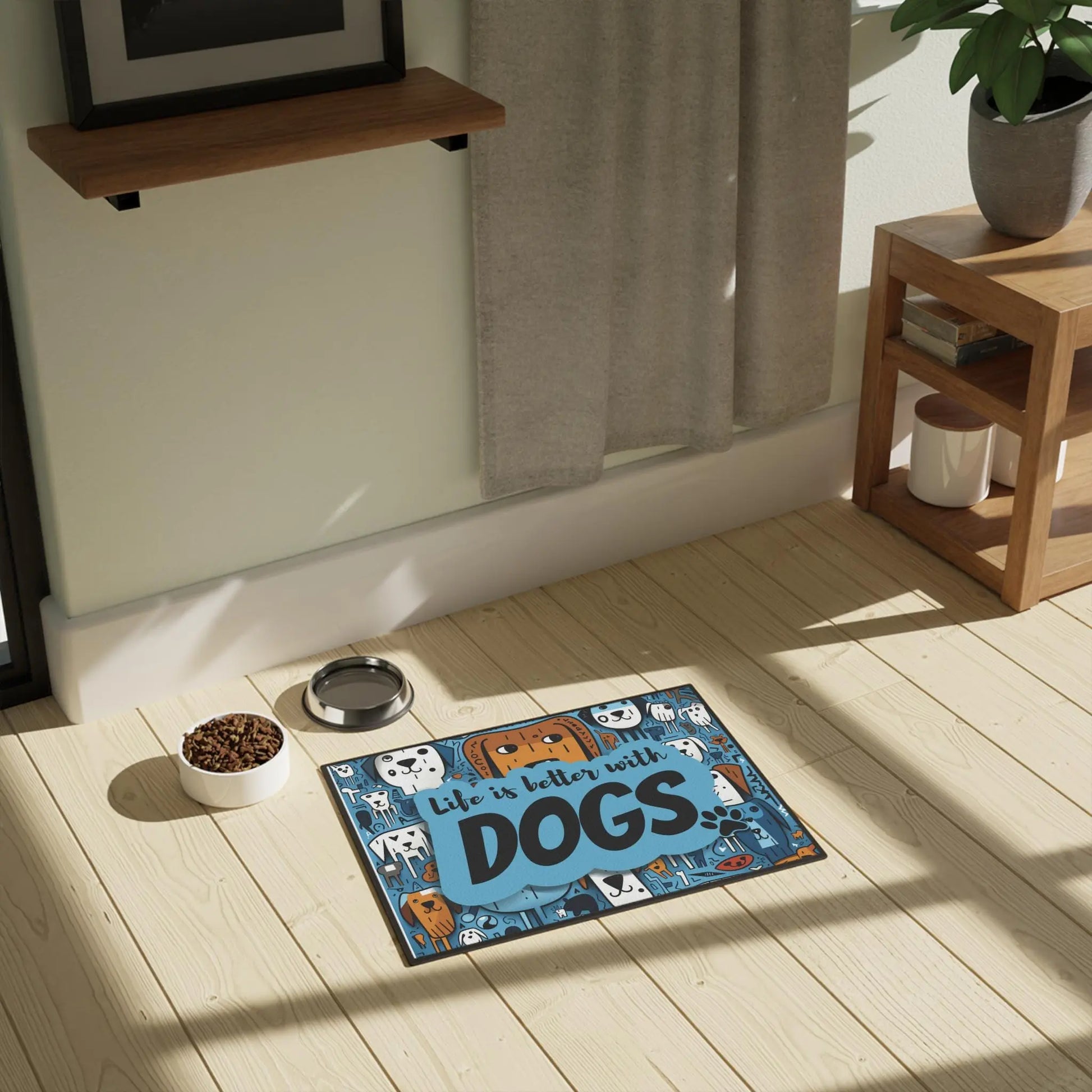 Pet Mat 18"x24"  "Life Is Better with Dogs" | Non-Slip Dog Feeding Mat | Cute Dog Placemat | Gift for Dog Lovers | Puppy Food Mat - Toddcraft