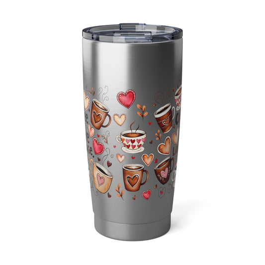 Romantic Vagabond Tumbler: Heart & Coffee Design, Valentine's Travel Mug, Stainless Steel Gift - Toddcraft