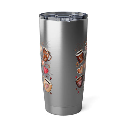 Romantic Vagabond Tumbler: Heart & Coffee Design, Valentine's Travel Mug, Stainless Steel Gift - Toddcraft