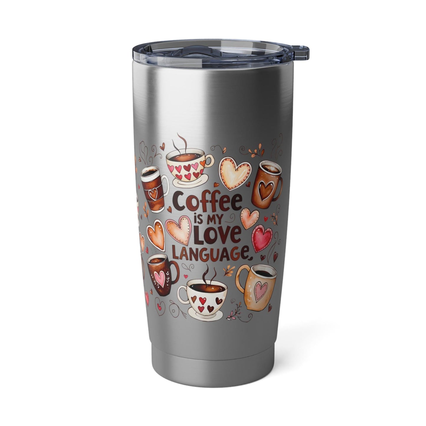Romantic Vagabond Tumbler: Heart & Coffee Design, Valentine's Travel Mug, Stainless Steel Gift - Toddcraft