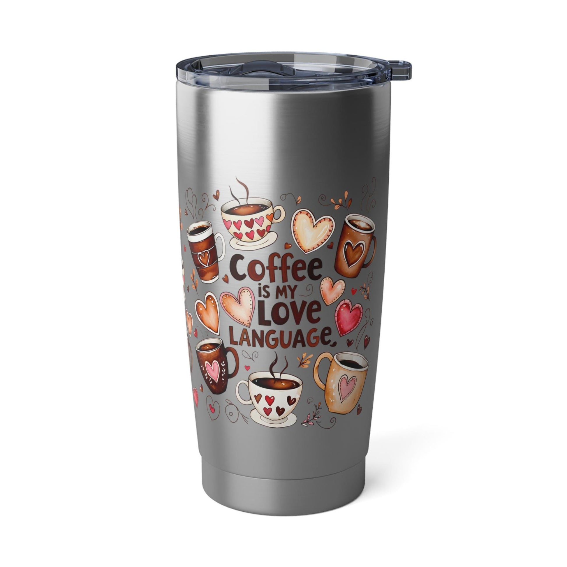 Romantic Vagabond Tumbler: Heart & Coffee Design, Valentine's Travel Mug, Stainless Steel Gift - Toddcraft