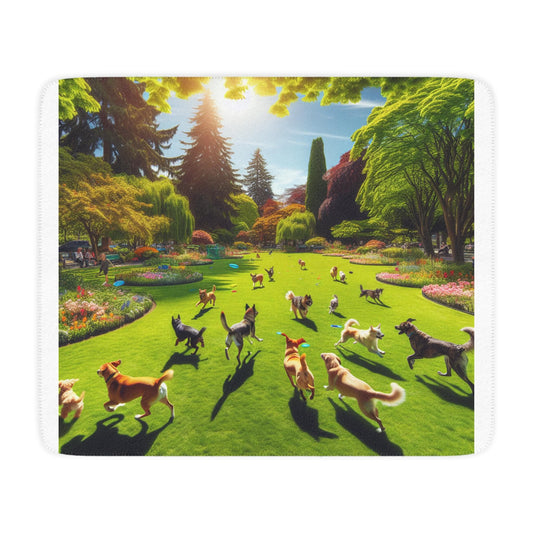 Tan Sherpa Blanket with Dogs in Sunny Dog Park Design - Cozy, Soft & Warm Throw for Pet Lovers - Toddcraft