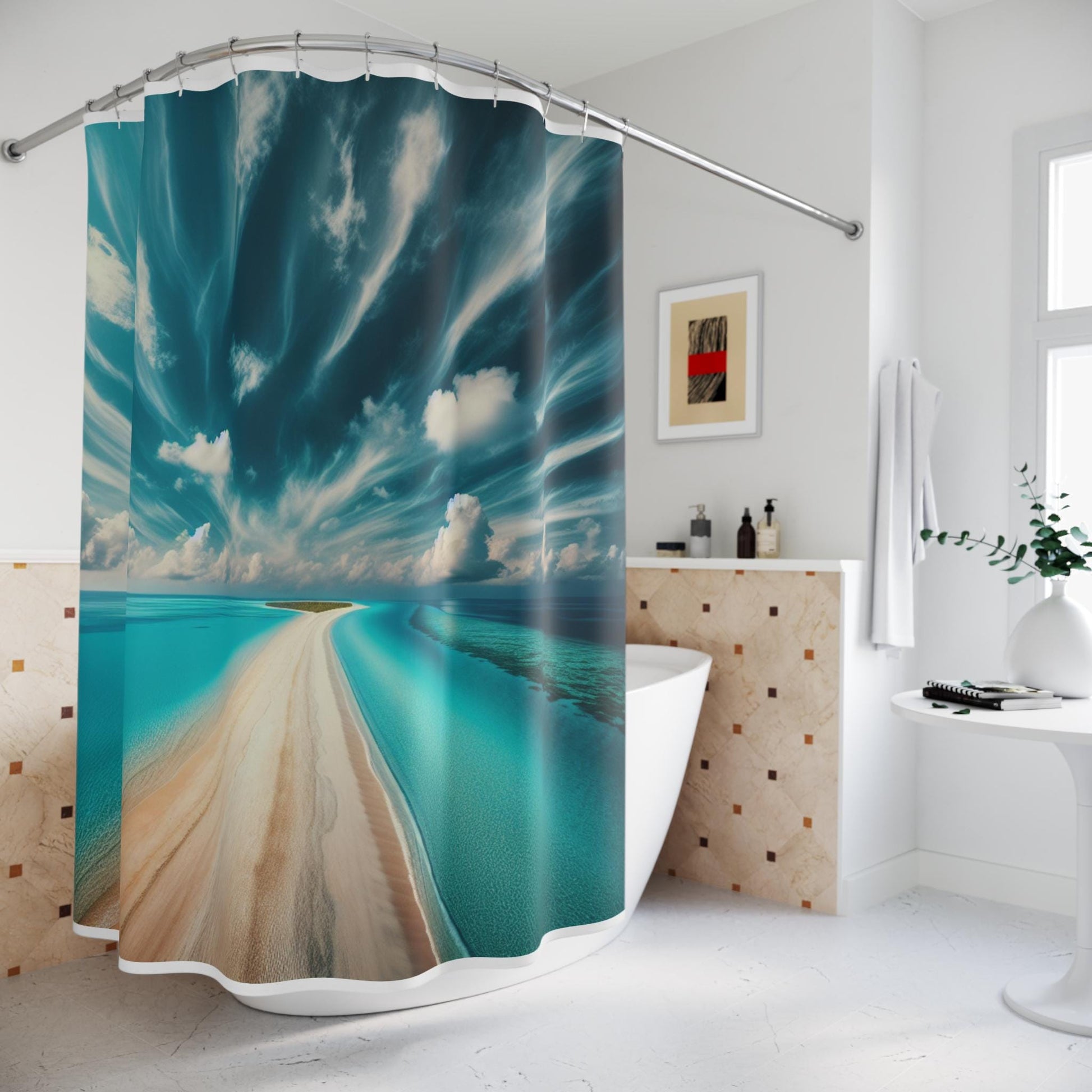 Tropical Ocean Shower Curtain: Coastal Bathroom Decor for Beach Vibes and Seaside Ambiance - Toddcraft