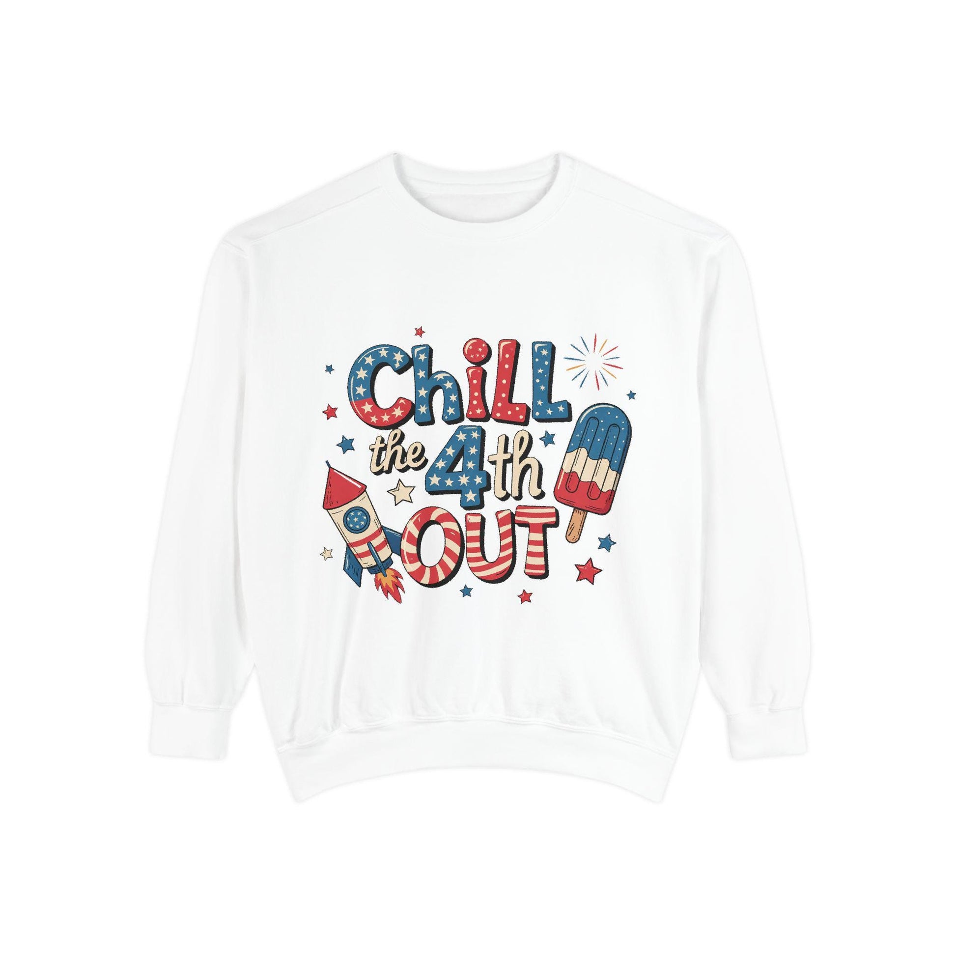 4th of July Unisex Garment-Dyed Sweatshirt  Patriotic Independence Day Shirt for Men, Fireworks & Hotdogs Celebration Cozy Top - Toddcraft