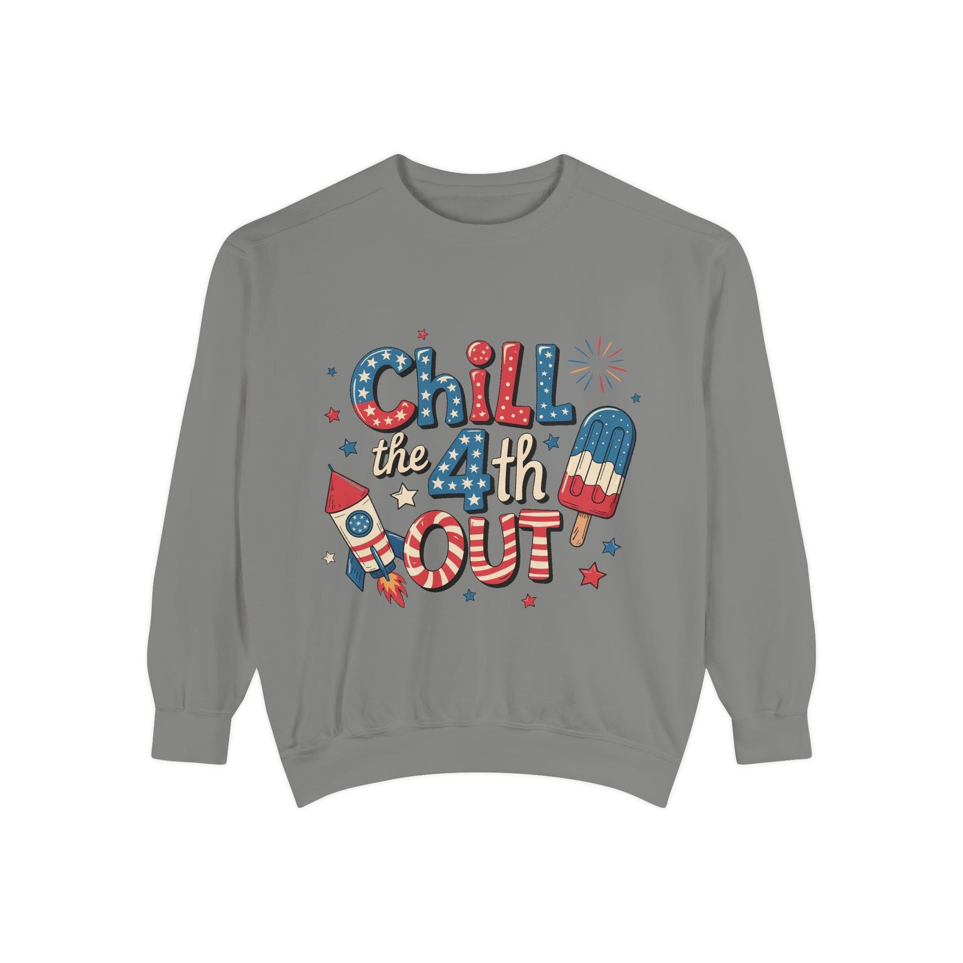 4th of July Unisex Garment-Dyed Sweatshirt  Patriotic Independence Day Shirt for Men, Fireworks & Hotdogs Celebration Cozy Top - Toddcraft