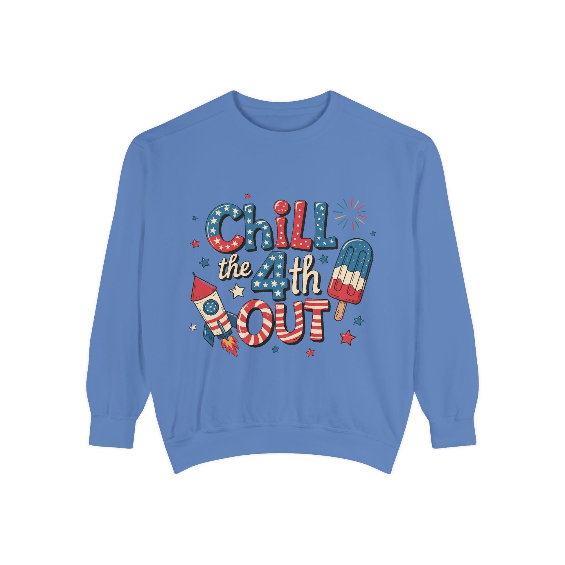 4th of July Unisex Garment-Dyed Sweatshirt  Patriotic Independence Day Shirt for Men, Fireworks & Hotdogs Celebration Cozy Top - Toddcraft