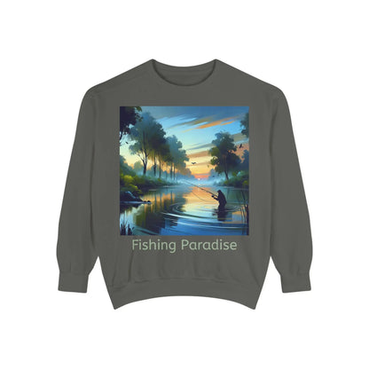 Fishing Paradise Unisex Garment-Dyed Sweatshirt  Retro Angler Pullover, Lake Life Fisherman Gift, Outdoors Hoodie Alternative, Nature Love - Toddcraft