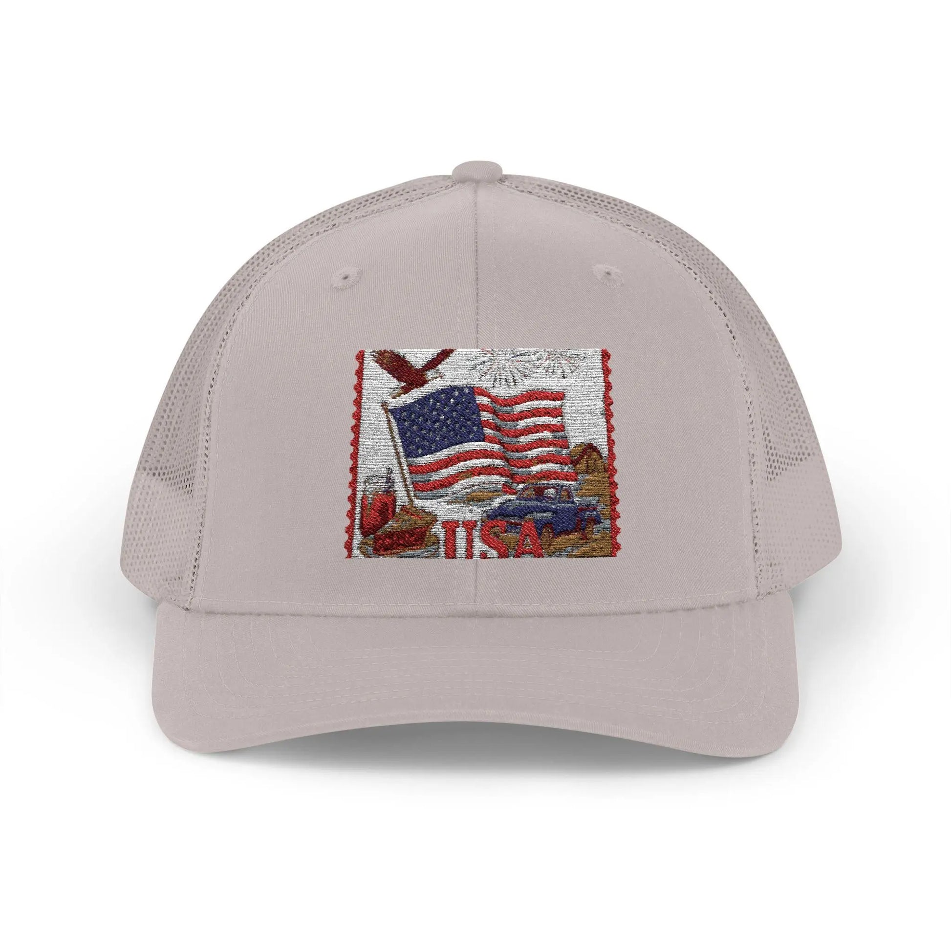 American Flag Vintage Postage Stamp Snapback Trucker Cap Patriotic 4th of July Memorial Day Hat - Toddcraft