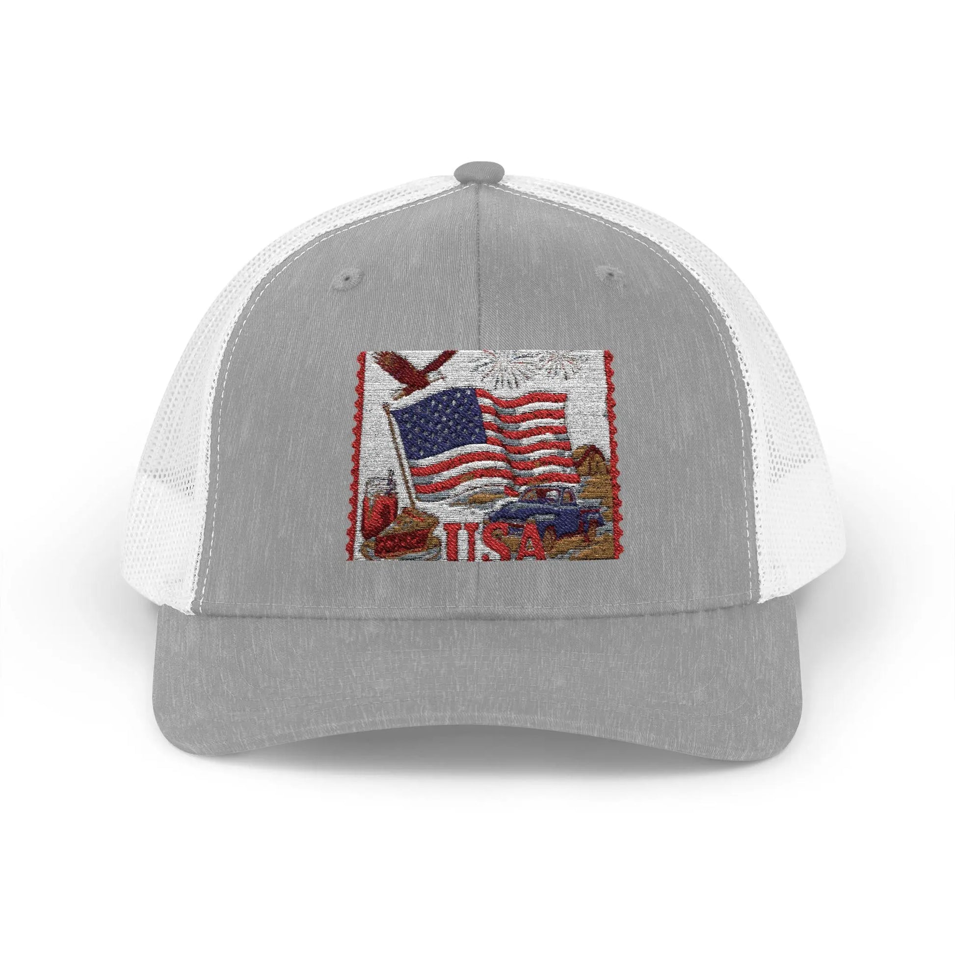 American Flag Vintage Postage Stamp Snapback Trucker Cap Patriotic 4th of July Memorial Day Hat - Toddcraft