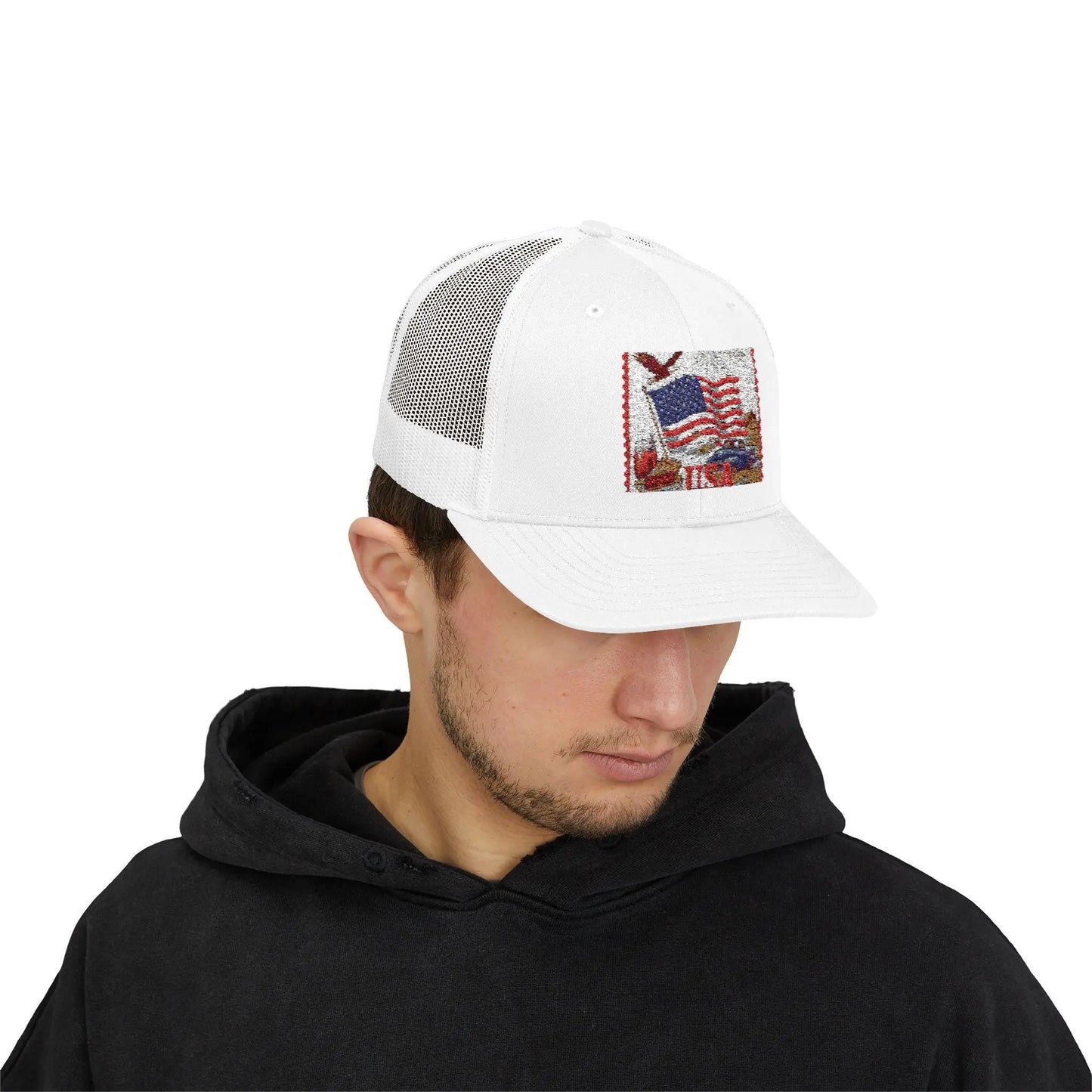 American Flag Vintage Postage Stamp Snapback Trucker Cap Patriotic 4th of July Memorial Day Hat - Toddcraft