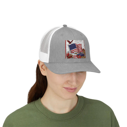 American Flag Vintage Postage Stamp Snapback Trucker Cap Patriotic 4th of July Memorial Day Hat - Toddcraft