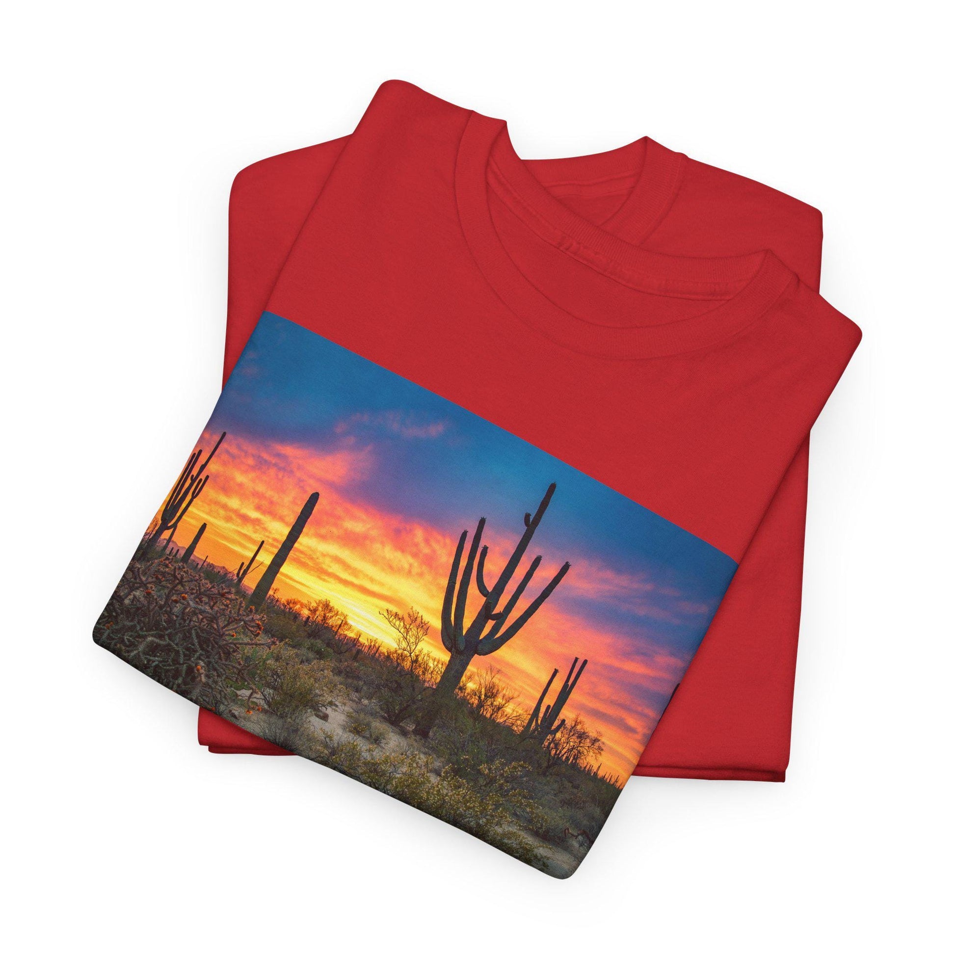 Saguaro Arizona Desert Tee Unisex Heavy Cotton Shirt Sunset Desert Landscape Graphic Top - Toddcraft