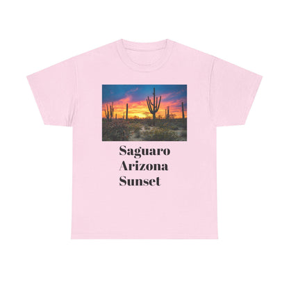 Saguaro Arizona Desert Tee Unisex Heavy Cotton Shirt with Desert Sunset Hues & Landscape Dreaming Design - Toddcraft