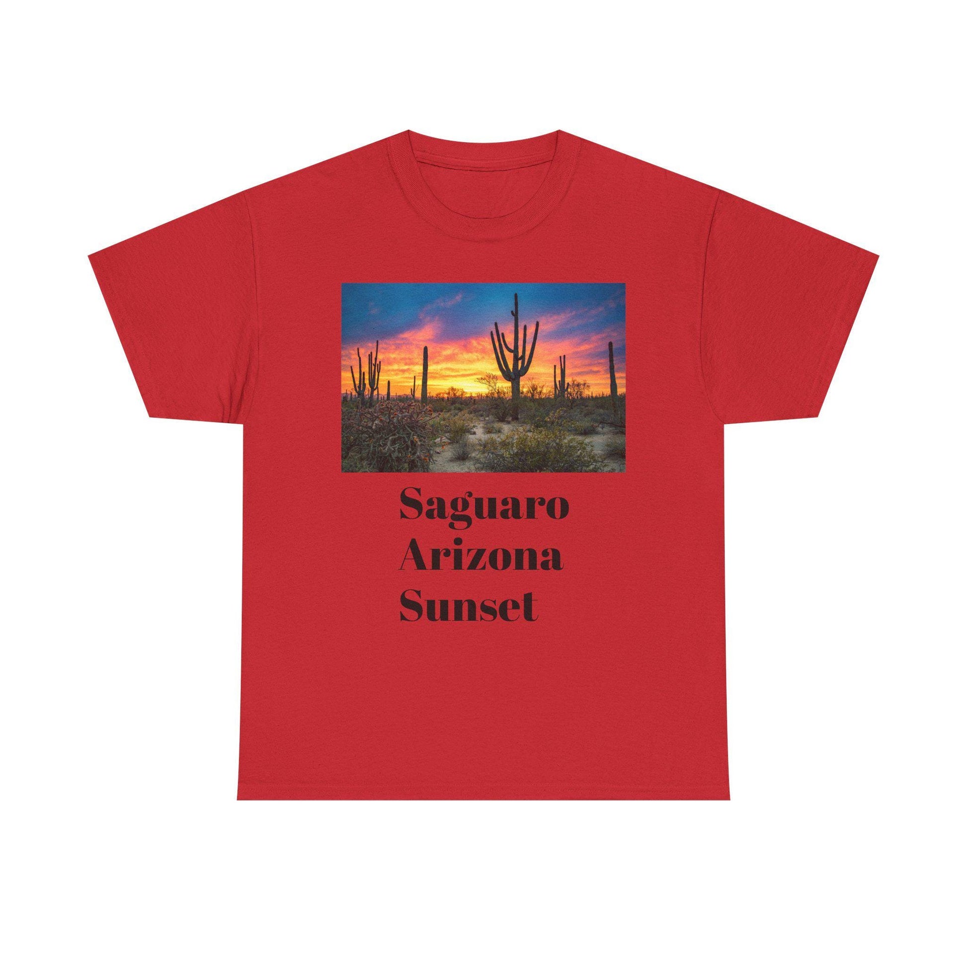 Saguaro Arizona Desert Tee Unisex Heavy Cotton Shirt with Desert Sunset Hues & Landscape Dreaming Design - Toddcraft