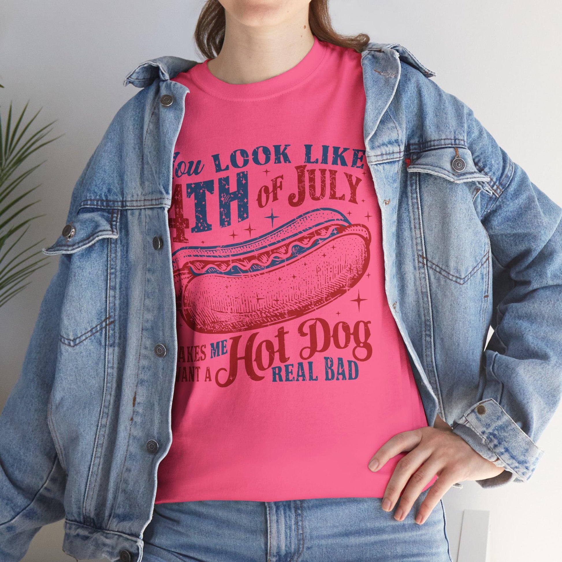 4th of July Tee Unisex Heavy Cotton T-Shirt You Look Like 4th of July Makes Me Want to Eat a Hotdog Graphic Tee - Toddcraft