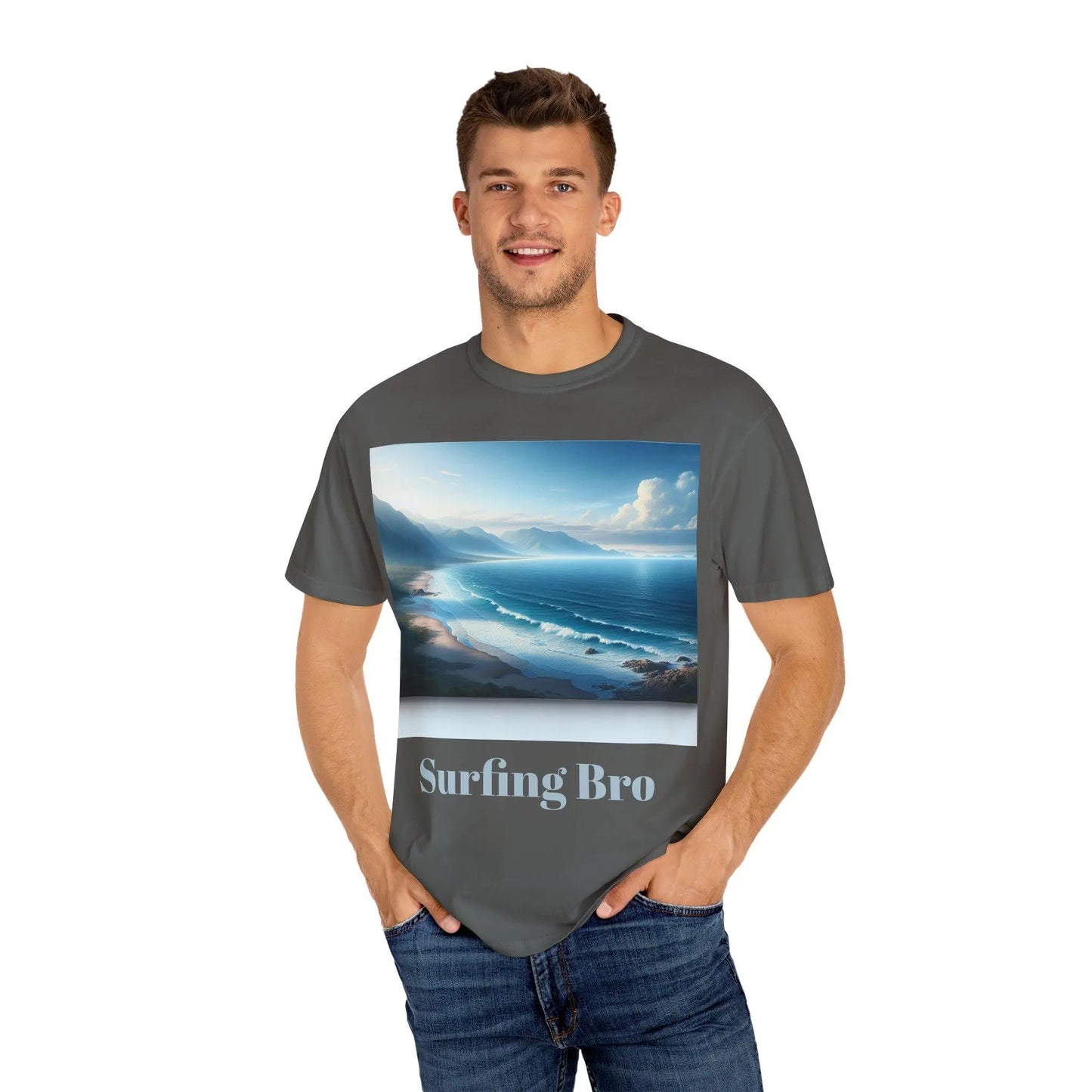 Surfing Bro T-Shirt Unisex Garment-Dyed Ocean Scenery Shirt Beach Bum Gift Casual Surf Tee - Toddcraft