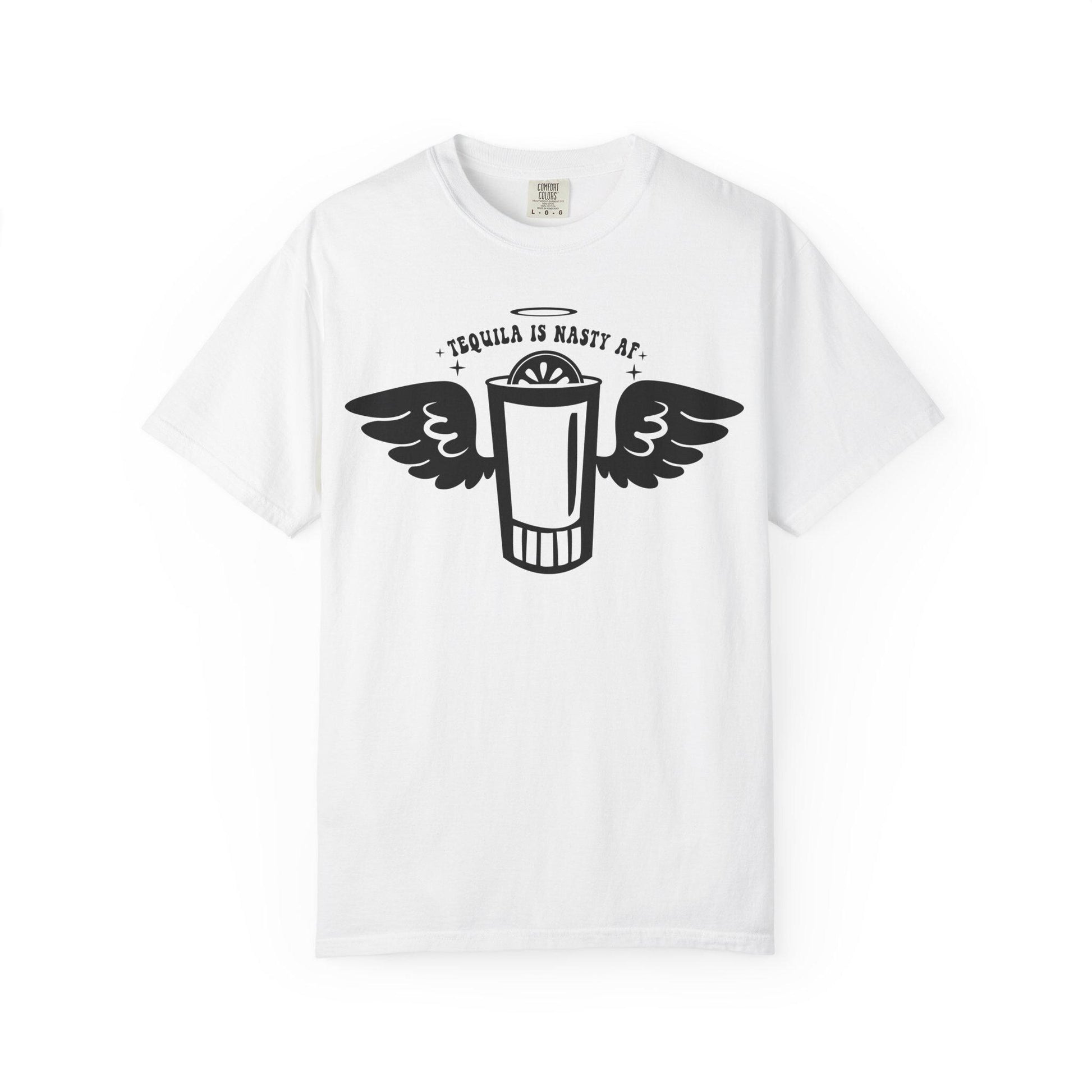 Tequila Lover Unisex Garment-Dyed T-Shirt  Funny Drinking Buddy Gift with Lime & Wings Glass Design - Toddcraft