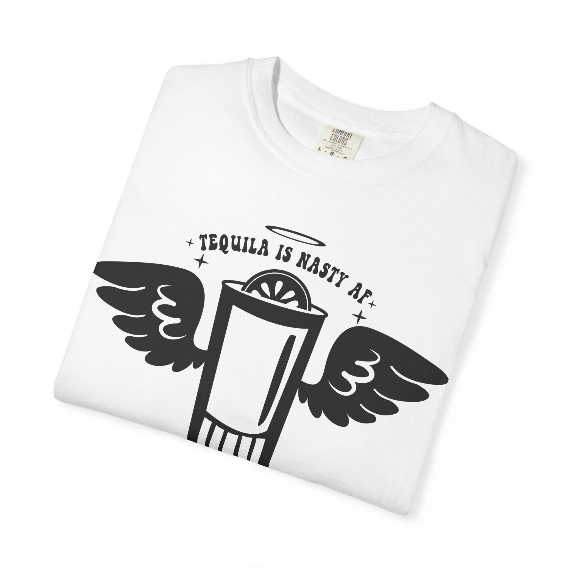 Tequila Lover Unisex Garment-Dyed T-Shirt  Funny Drinking Buddy Gift with Lime & Wings Glass Design - Toddcraft