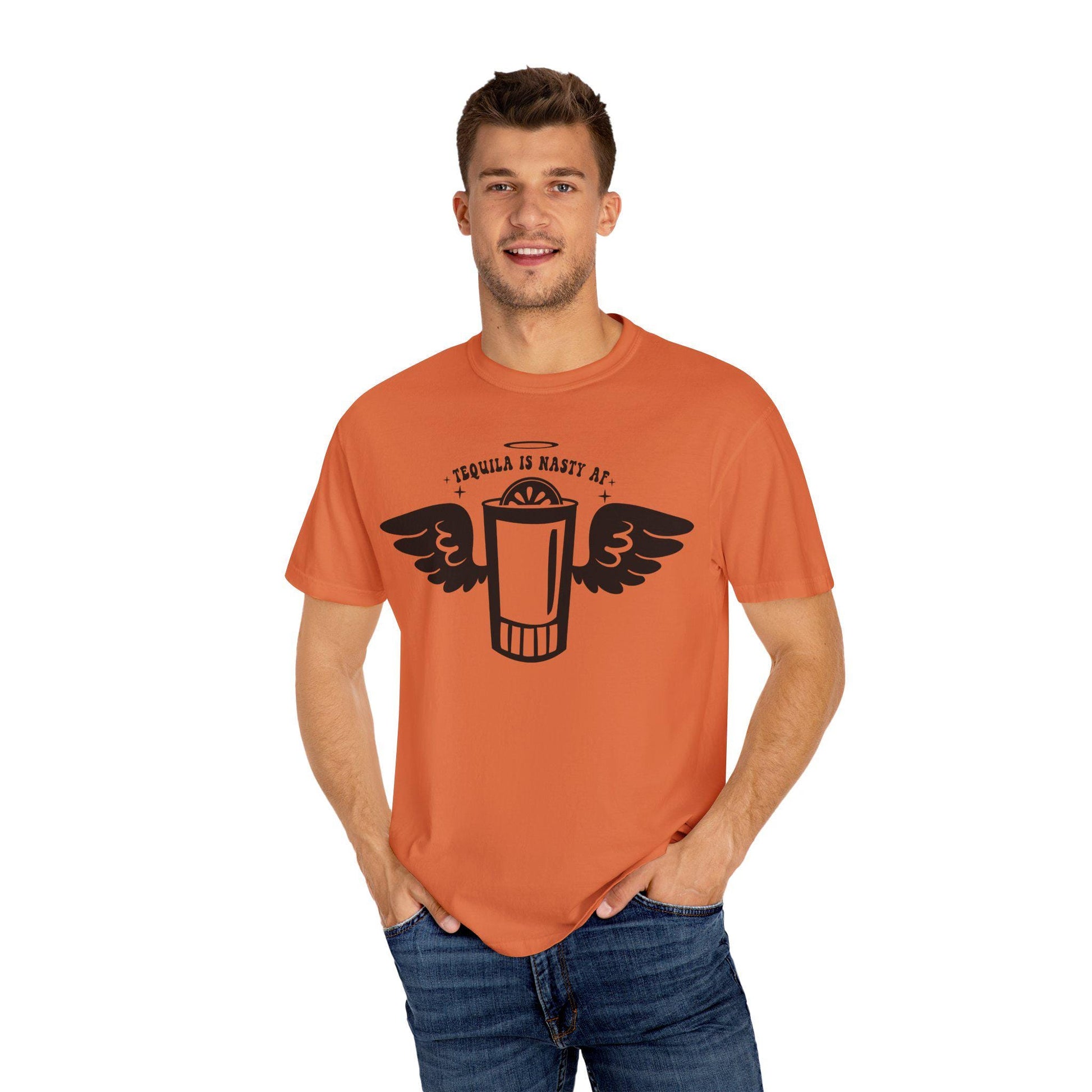 Tequila Lover Unisex Garment-Dyed T-Shirt  Funny Drinking Buddy Gift with Lime & Wings Glass Design - Toddcraft
