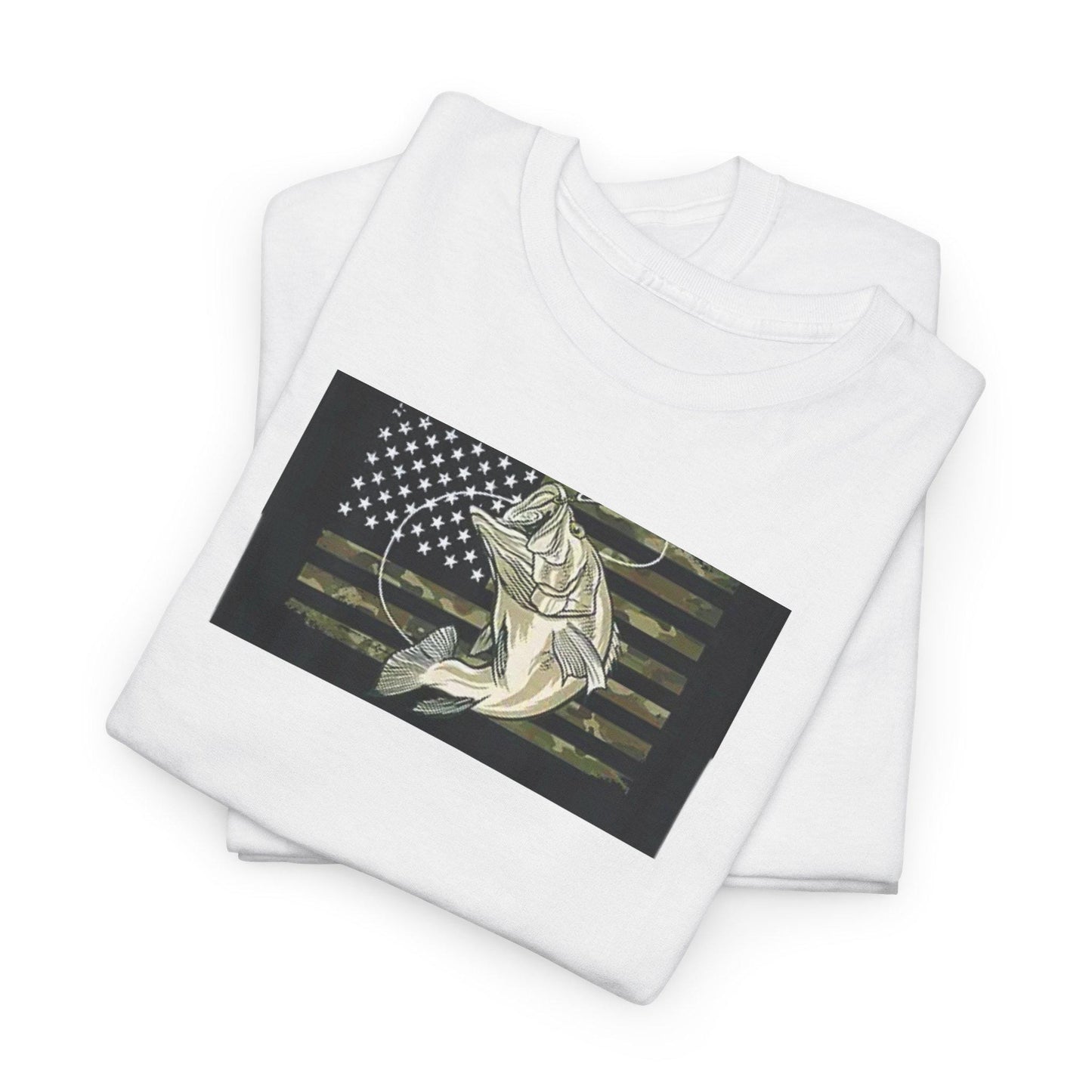 Fishing T-Shirt American Flag Bass Design Unisex Heavy Cotton Tee Fisherman Gift for Fathers Day - Toddcraft