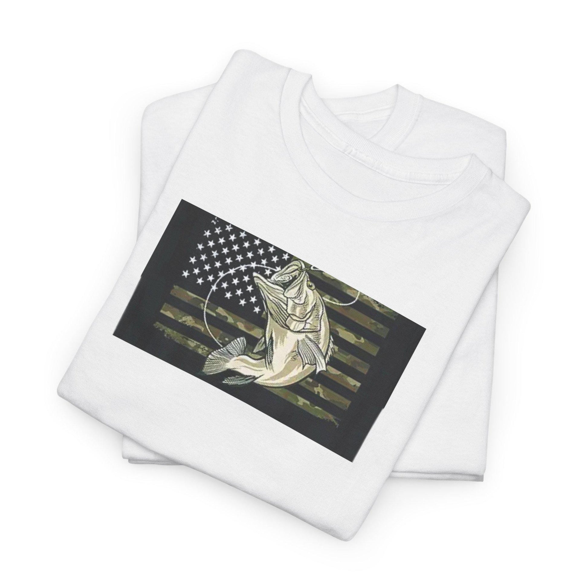 Fishing T-Shirt American Flag Bass Design Unisex Heavy Cotton Tee Fisherman Gift for Fathers Day - Toddcraft