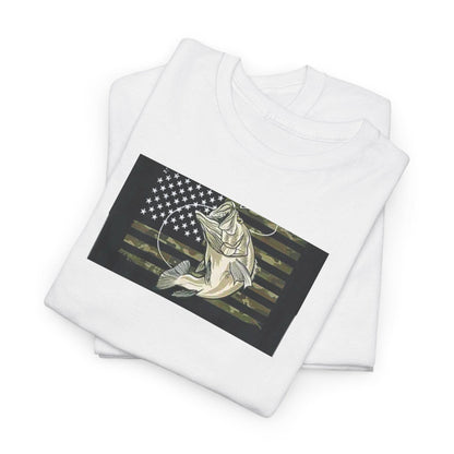 Fishing T-Shirt American Flag Bass Design Unisex Heavy Cotton Tee Fisherman Gift for Fathers Day - Toddcraft