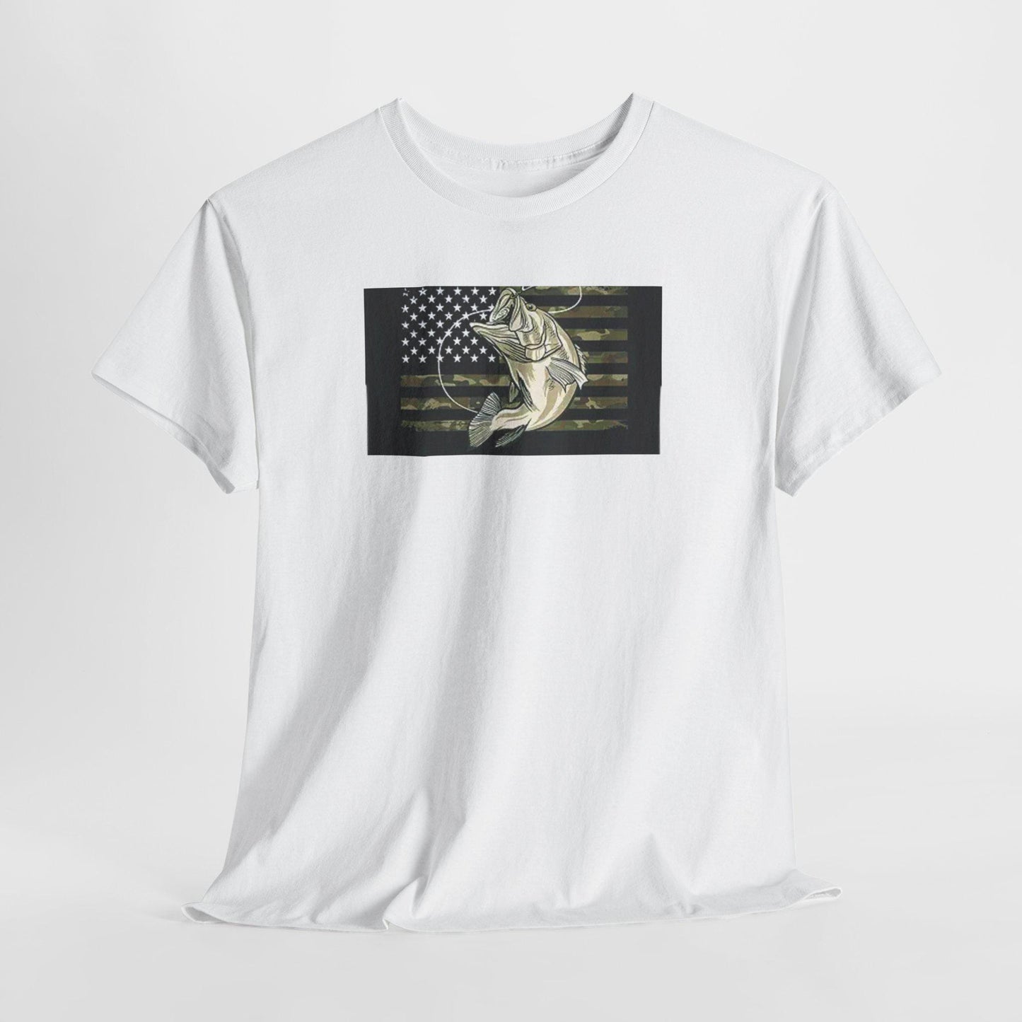 Fishing T-Shirt American Flag Bass Design Unisex Heavy Cotton Tee Fisherman Gift for Fathers Day - Toddcraft