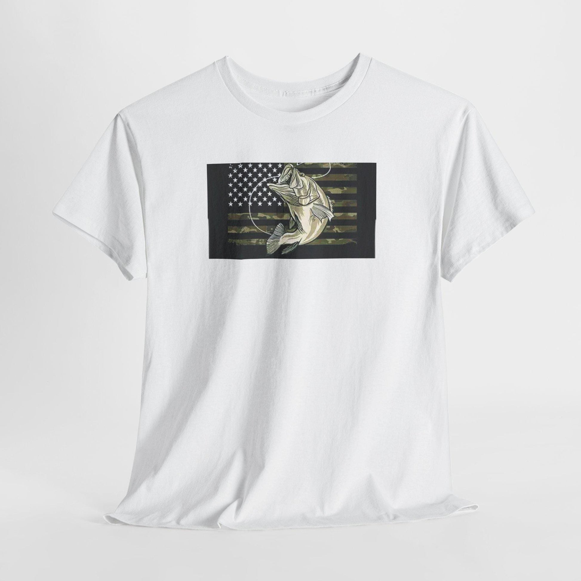 Fishing T-Shirt American Flag Bass Design Unisex Heavy Cotton Tee Fisherman Gift for Fathers Day - Toddcraft