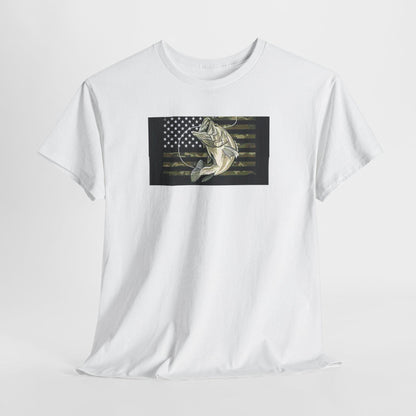 Fishing T-Shirt American Flag Bass Design Unisex Heavy Cotton Tee Fisherman Gift for Fathers Day - Toddcraft