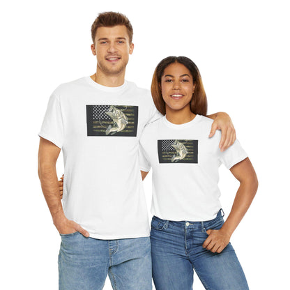 Fishing T-Shirt American Flag Bass Design Unisex Heavy Cotton Tee Fisherman Gift for Fathers Day - Toddcraft