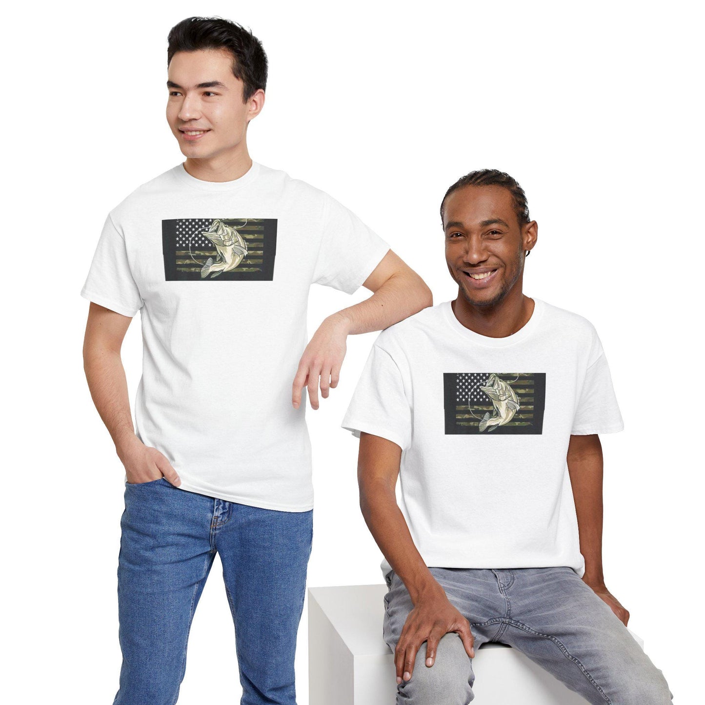 Fishing T-Shirt American Flag Bass Design Unisex Heavy Cotton Tee Fisherman Gift for Fathers Day - Toddcraft