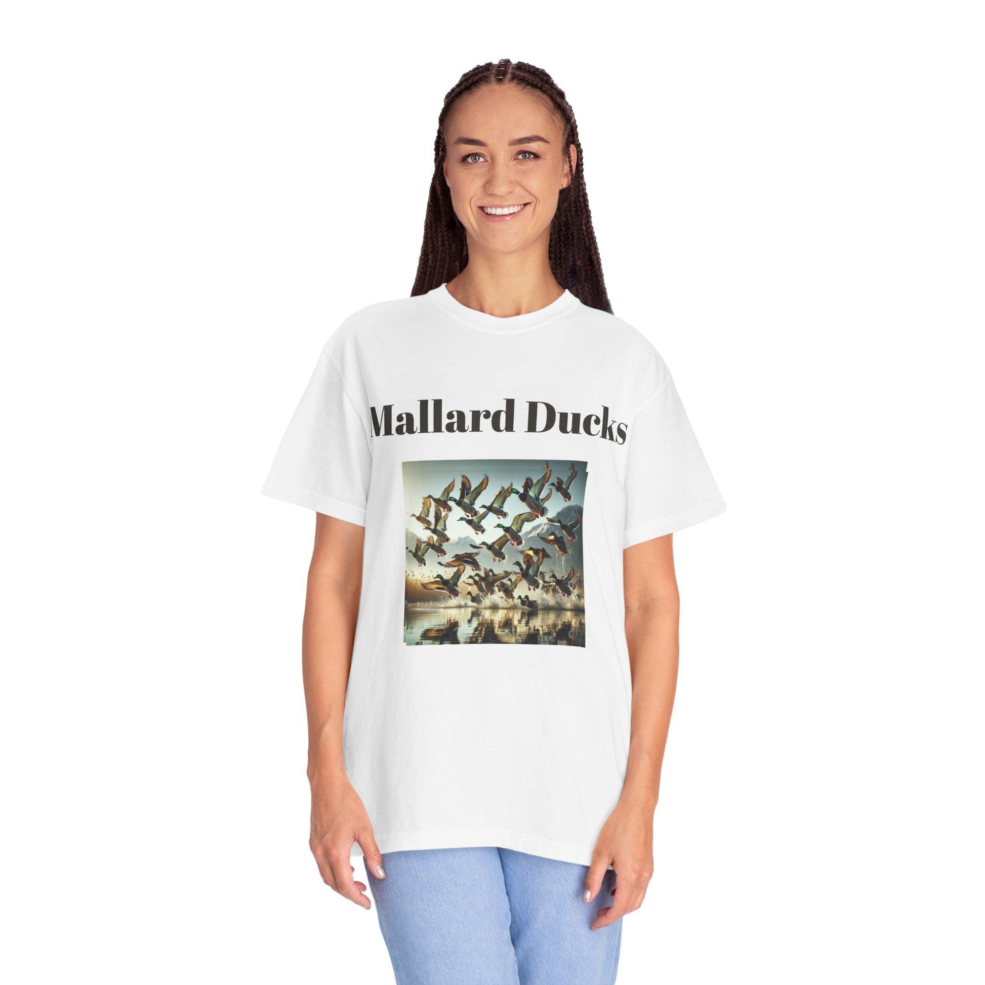 Mallard Ducks T-Shirt Unisex Nature Scene Tee with Ducks Landing on Lake Vintage Garment-Dyed Shirt - Toddcraft